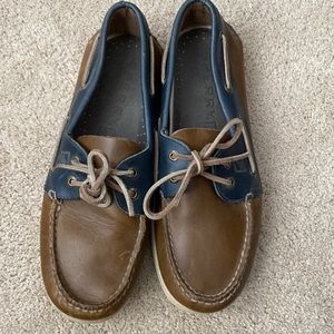 Sperry Top-Sider 10.5 navy and tan 2-eye authentic original boat shoe